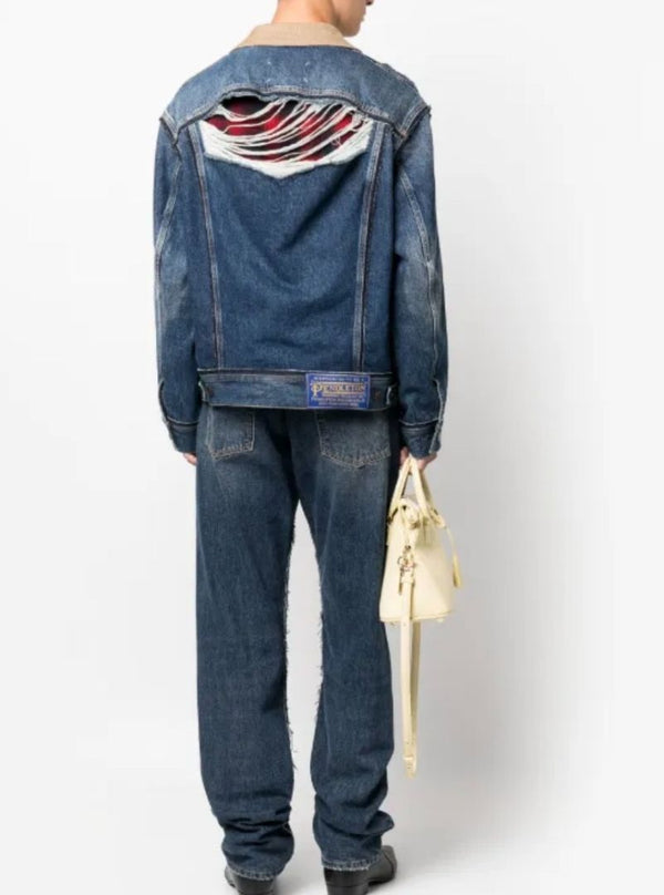 Maison Margiela x Pendleton Distressed Wool-Lined Denim Jacket – Indigo Blue | Size 52