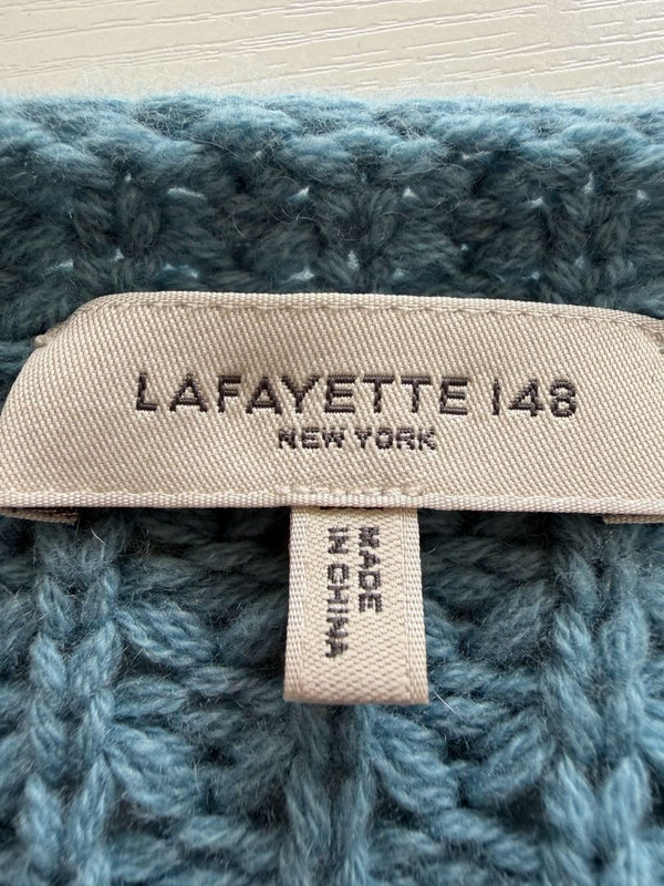 Lafayette 148 NY 100% Cashmere Waffle Knit Sweater Dusty Blue Size Large