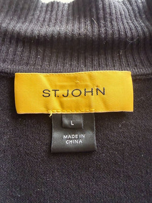 St. John Black Sequin Stripe Knit Twin Set | Zip Cardigan & Shell Tank | Size Large