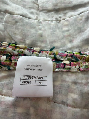 Chanel Fantasy Tweed Jacket Coat Size 50 Multicolor Silk Lined Owl Buttons