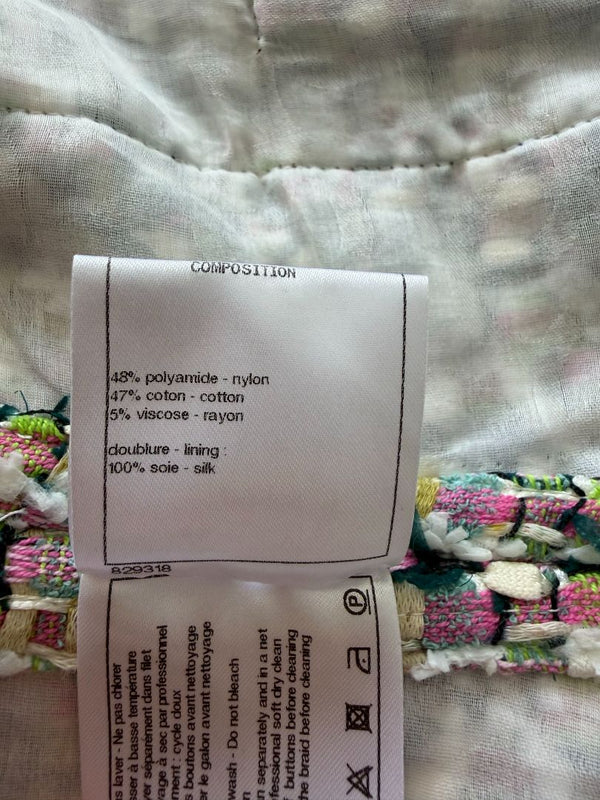 Chanel Fantasy Tweed Jacket Coat Size 50 Multicolor Silk Lined Owl Buttons