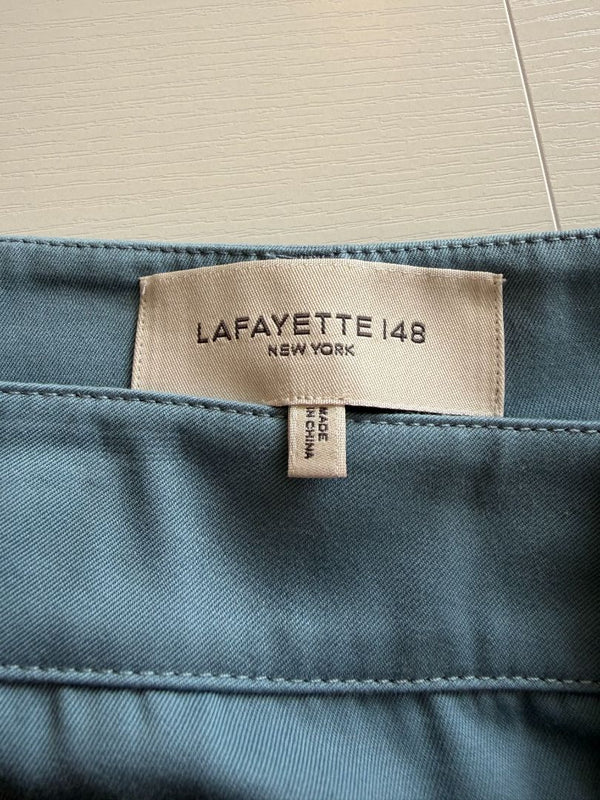 Lafayette 148 New York Wide Leg Cropped Pants Size 18 Blue Cotton Cashmere High Rise Career Casual
