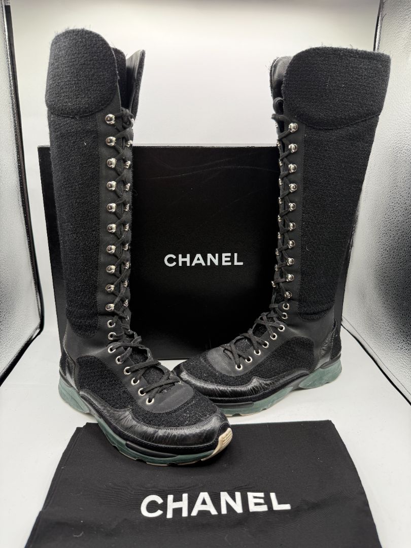 Chanel Mixed-Media High-Top Sneakers – Size 40