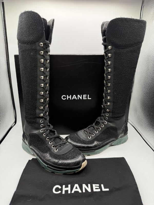 Chanel Mixed-Media High-Top Sneakers – Size 40