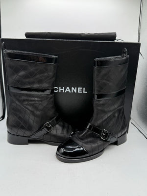 Chanel Quilted Calfskin & Patent Leather Mid-Calf Boots – Size 40 (EU)
