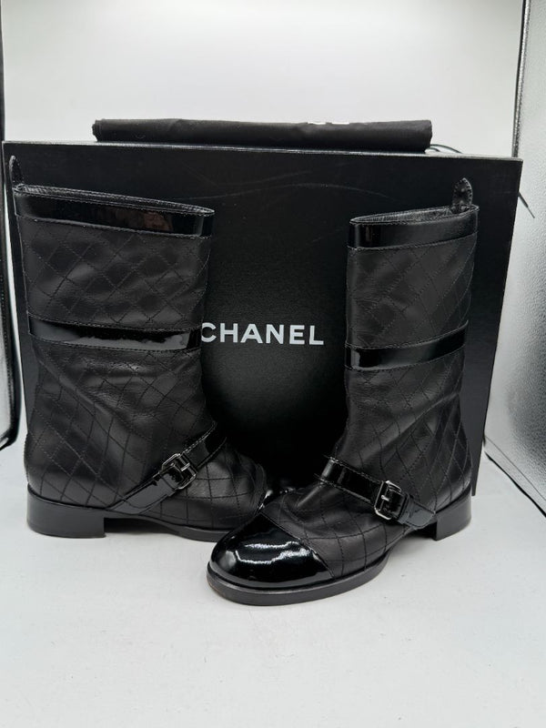 Chanel Quilted Calfskin & Patent Leather Mid-Calf Boots – Size 40 (EU)