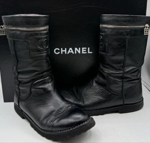 Chanel Leather Mid-Calf Moto Boots – Size 40.5