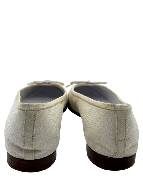 Chanel Ivory Canvas Ballet Flats with Black Cap Toe – Size 39