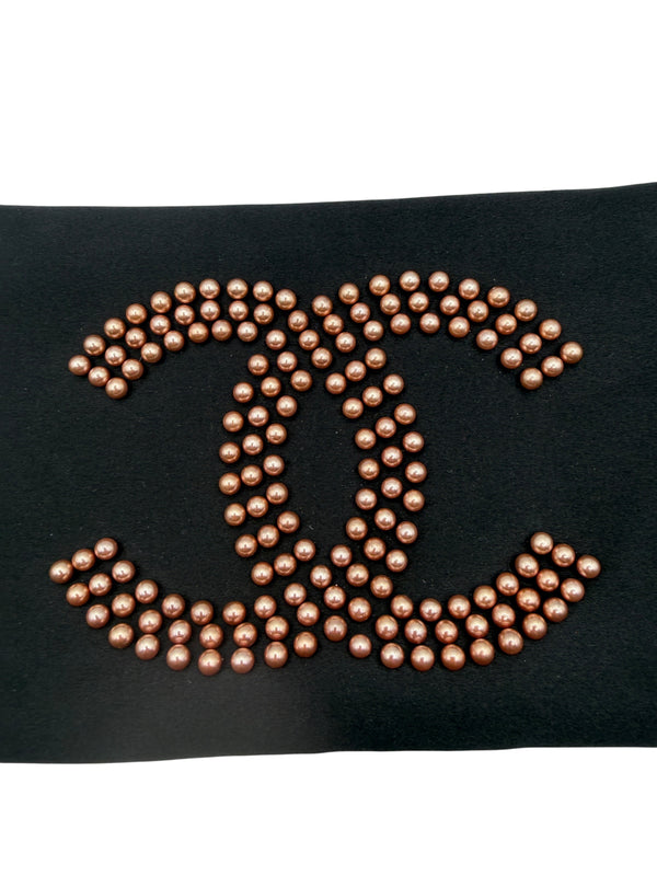 Chanel Black Satin Baguette Pochette Beaded Shoulder Bag