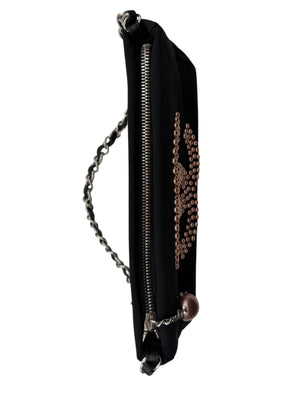 Chanel Black Satin Baguette Pochette Beaded Shoulder Bag