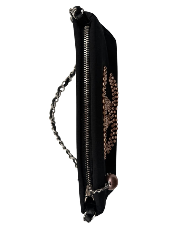 Chanel Black Satin Baguette Pochette Beaded Shoulder Bag