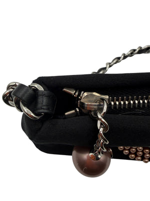 Chanel Black Satin Baguette Pochette Beaded Shoulder Bag