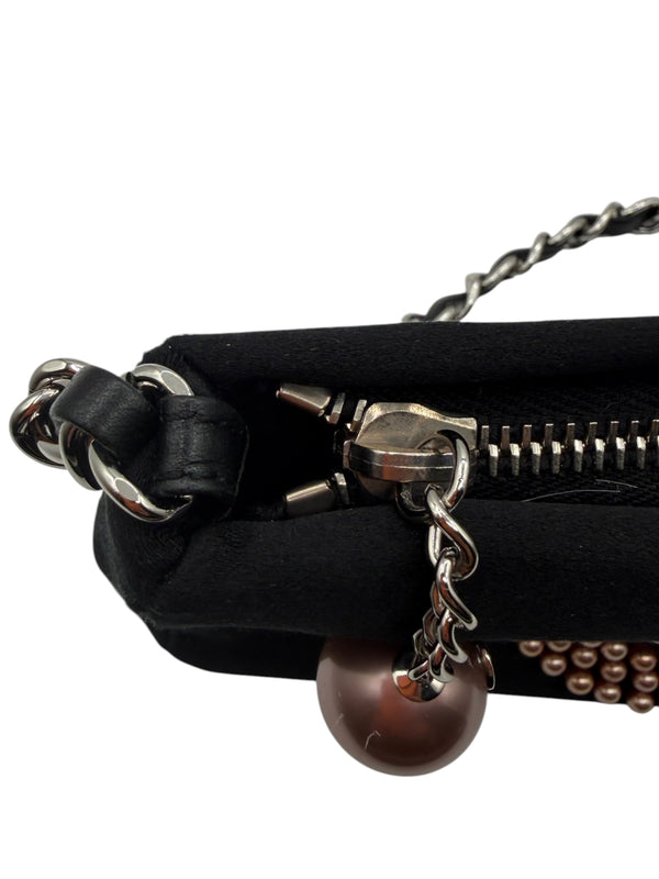 Chanel Black Satin Baguette Pochette Beaded Shoulder Bag