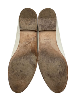 Chanel Ivory Canvas Ballet Flats with Black Cap Toe – Size 39