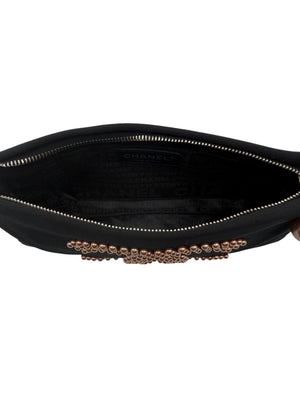 Chanel Black Satin Baguette Pochette Beaded Shoulder Bag
