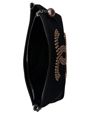 Chanel Black Satin Baguette Pochette Beaded Shoulder Bag