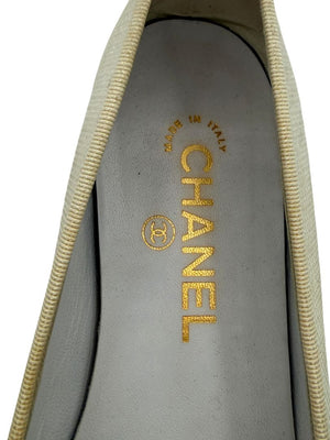 Chanel Ivory Canvas Ballet Flats with Black Cap Toe – Size 39