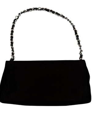 Chanel Black Satin Baguette Pochette Beaded Shoulder Bag