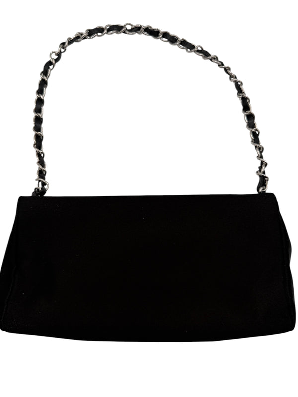 Chanel Black Satin Baguette Pochette Beaded Shoulder Bag