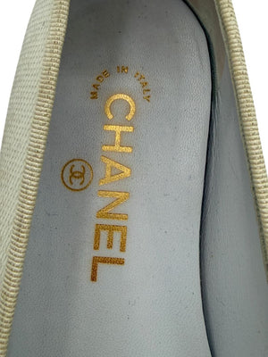 Chanel Ivory Canvas Ballet Flats with Black Cap Toe – Size 39