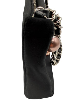 Chanel Black Satin Baguette Pochette Beaded Shoulder Bag