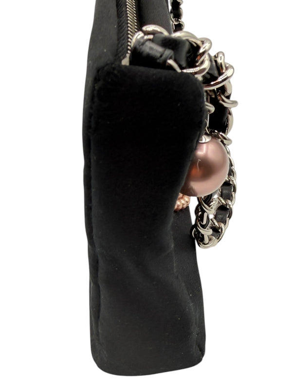 Chanel Black Satin Baguette Pochette Beaded Shoulder Bag