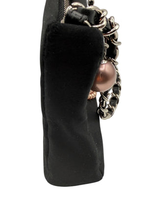 Chanel Black Satin Baguette Pochette Beaded Shoulder Bag