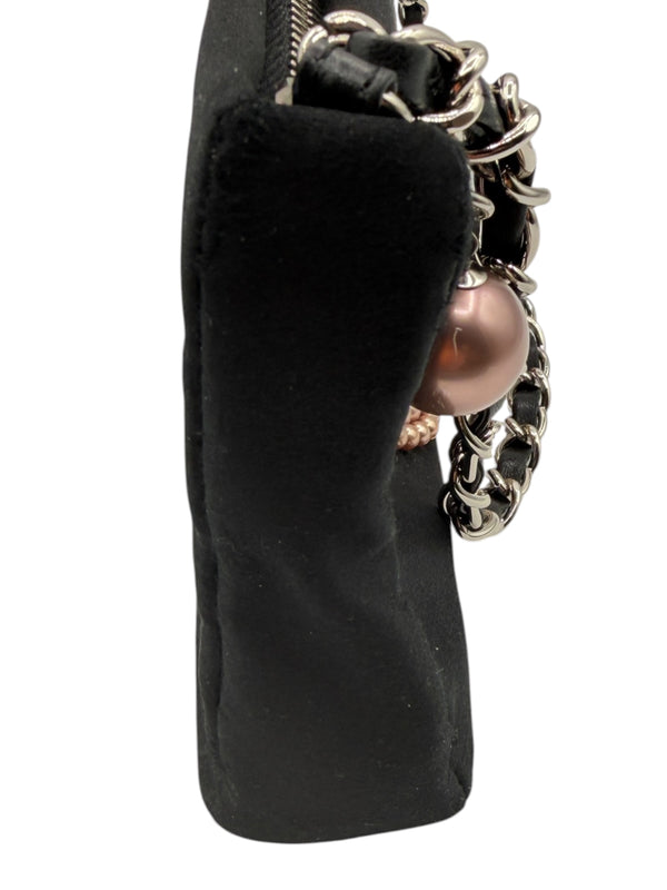 Chanel Black Satin Baguette Pochette Beaded Shoulder Bag