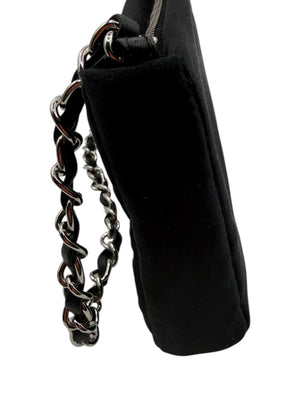 Chanel Black Satin Baguette Pochette Beaded Shoulder Bag