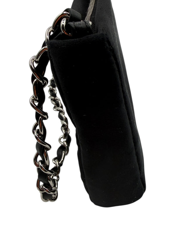 Chanel Black Satin Baguette Pochette Beaded Shoulder Bag