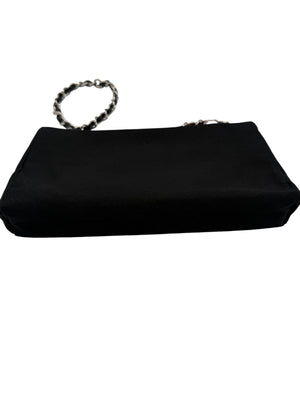 Chanel Black Satin Baguette Pochette Beaded Shoulder Bag