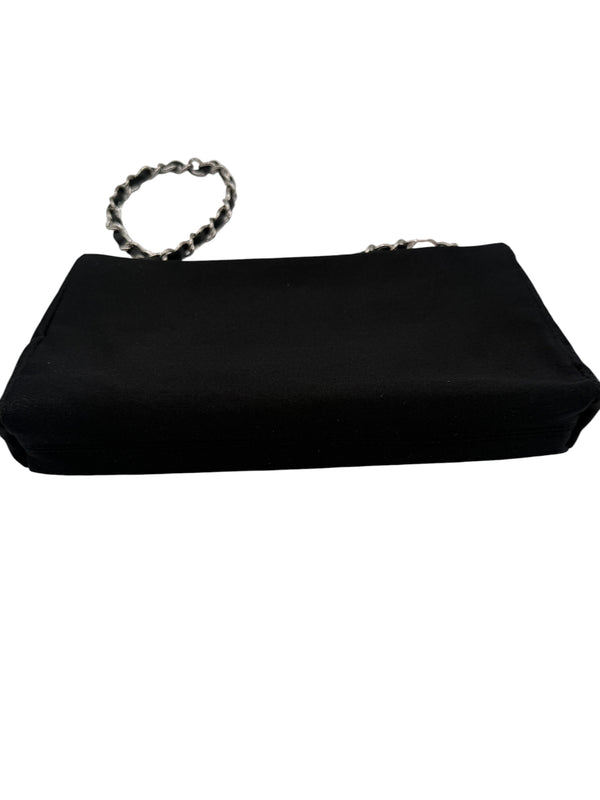 Chanel Black Satin Baguette Pochette Beaded Shoulder Bag