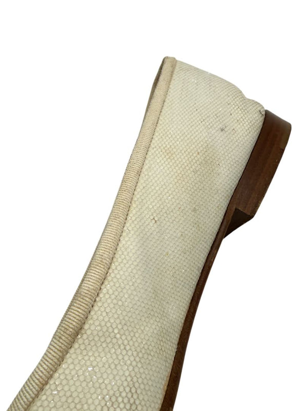 Chanel Ivory Canvas Ballet Flats with Black Cap Toe – Size 39