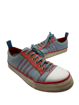 Chanel Blue & Coral Canvas Lace-Up Sneakers – Size 40