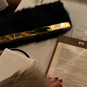Saint Laurent Fur Courtney Fold-Over Clutch Black