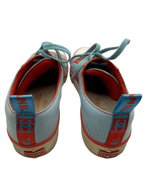 Chanel Blue & Coral Canvas Lace-Up Sneakers – Size 40