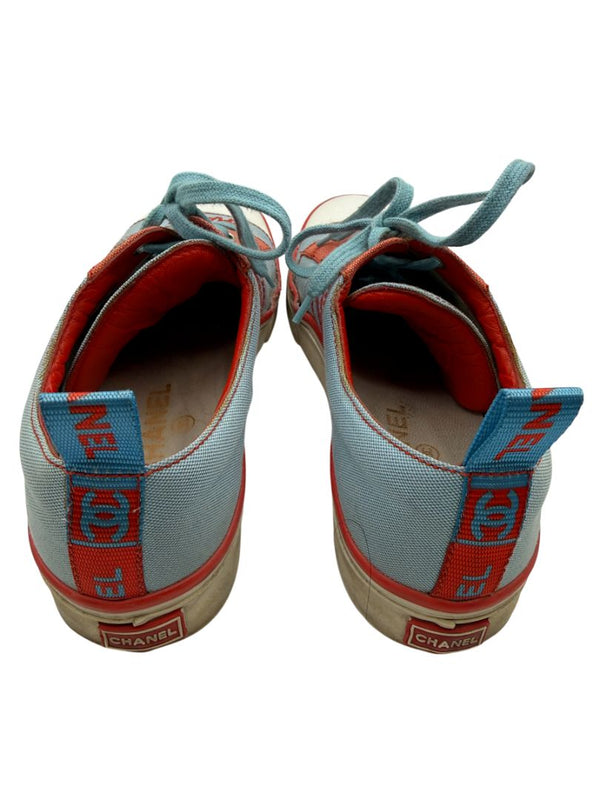 Chanel Blue & Coral Canvas Lace-Up Sneakers – Size 40