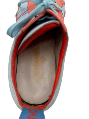 Chanel Blue & Coral Canvas Lace-Up Sneakers – Size 40