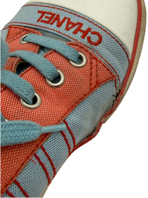 Chanel Blue & Coral Canvas Lace-Up Sneakers – Size 40
