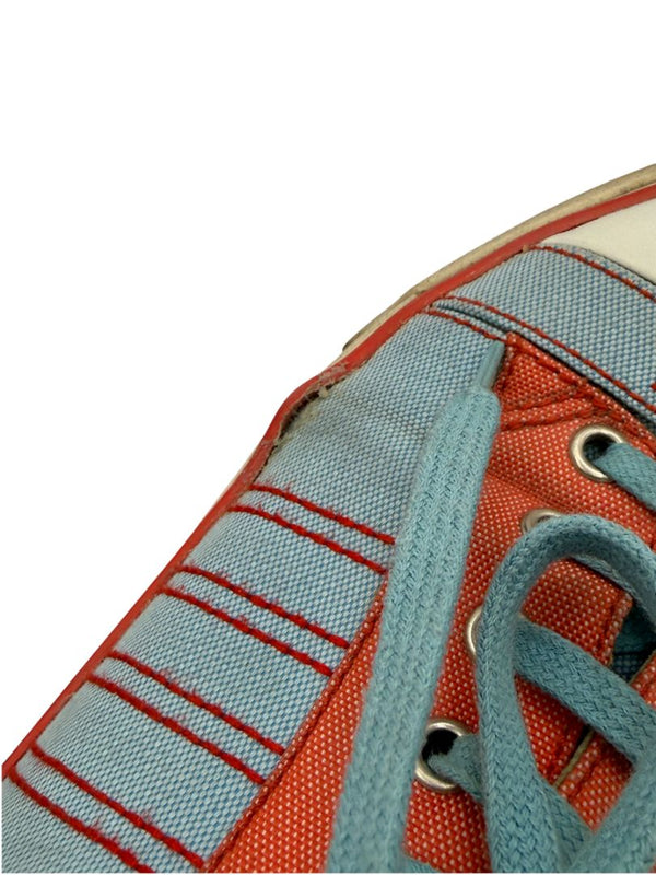 Chanel Blue & Coral Canvas Lace-Up Sneakers – Size 40