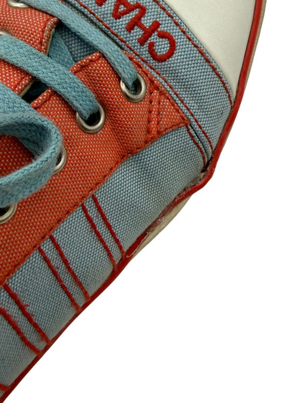 Chanel Blue & Coral Canvas Lace-Up Sneakers – Size 40