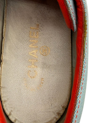 Chanel Blue & Coral Canvas Lace-Up Sneakers – Size 40