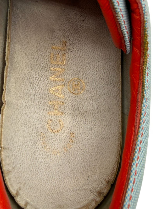 Chanel Blue & Coral Canvas Lace-Up Sneakers – Size 40