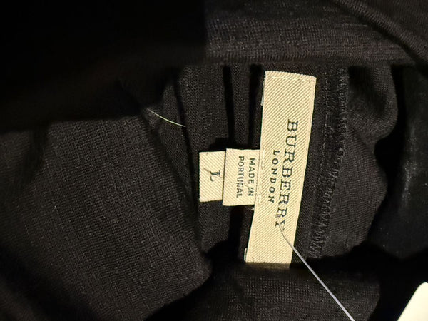 Burberry London Black Wool Short-Sleeve Pleated Funnel-Neck Top – Size L