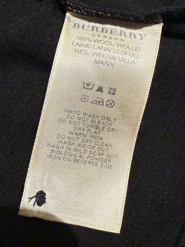 Burberry London Black Wool Short-Sleeve Pleated Funnel-Neck Top – Size L