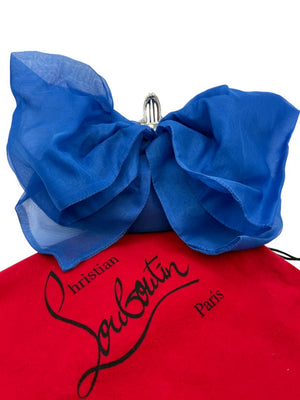 Christian Louboutin Blue Satin Crystal Bow Evening Clutch