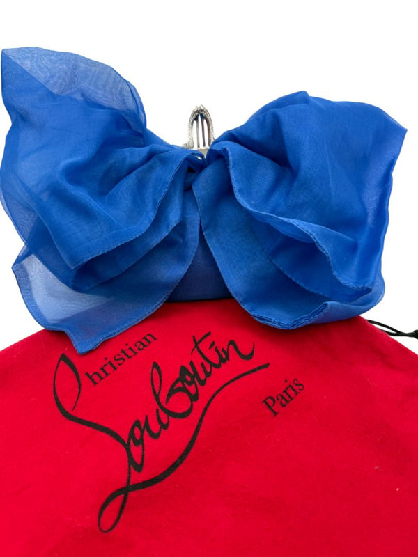 Christian Louboutin Blue Satin Crystal Bow Evening Clutch