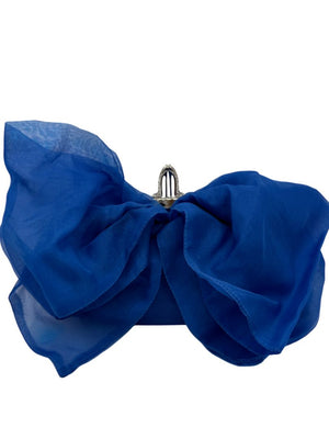 Christian Louboutin Blue Satin Crystal Bow Evening Clutch