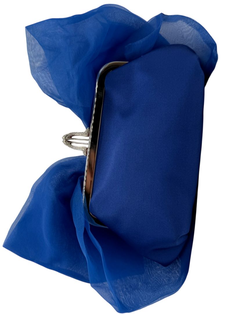 Christian Louboutin Blue Satin Crystal Bow Evening Clutch