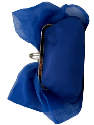 Christian Louboutin Blue Satin Crystal Bow Evening Clutch